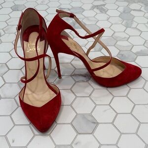 Christian Louboutin Red Suede Strappy Heels